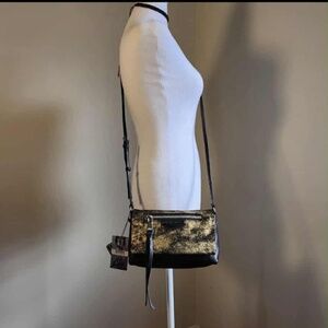 NWT Aimee Kestenberg Genuine Leather Gold Dusted Seude Crossbody Bag